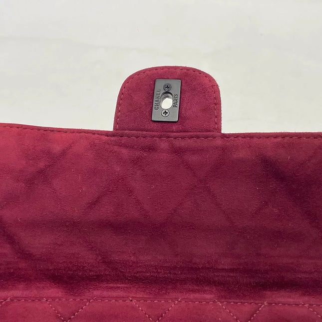 Chanel Vintage Shoulder Bag Burgundy Suede Leather Gunmetal Hardware 2000-02