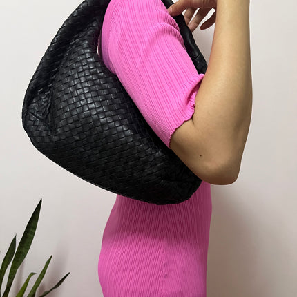 Sold Bottega Veneta Black Belly Hobo Intrecciato Nappa Leather Handbag