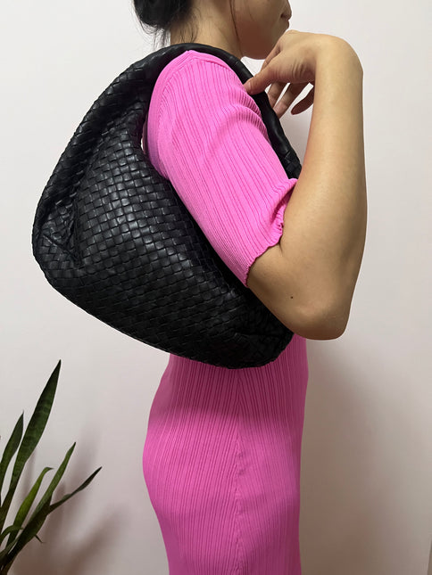Sold Bottega Veneta Black Belly Hobo Intrecciato Nappa Leather Handbag