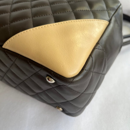 Chanel Cambon Medium Shoulder Bag Brown Calfskin Leather Snake-skin CC Logo Black Double Strap