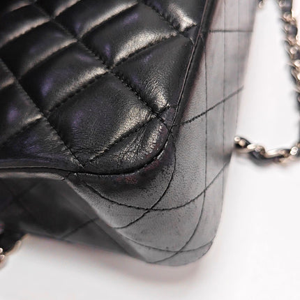 Chanel Timeless Classic Flap Medium 2014 Black Lambskin Leather Silver Hardware