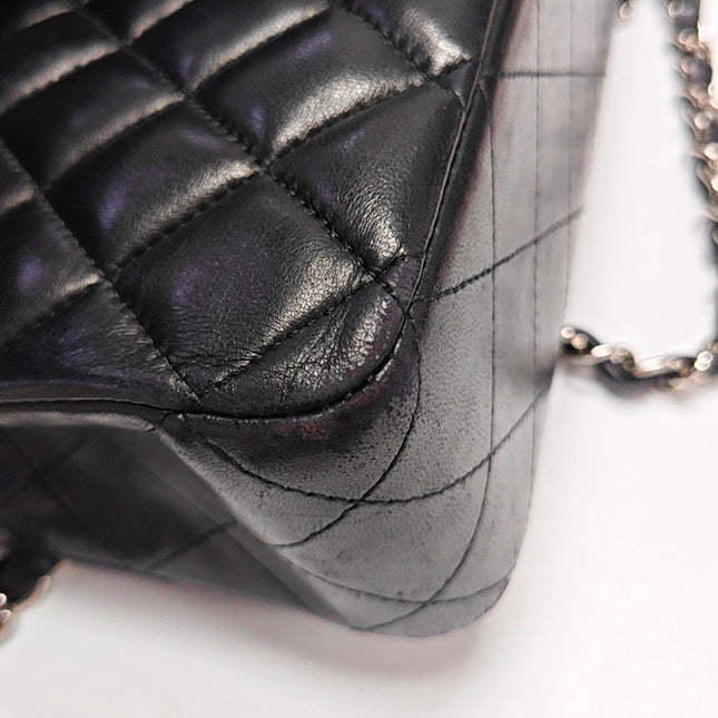 Chanel Timeless Classic Flap Medium 2014 Black Lambskin Leather Silver Hardware