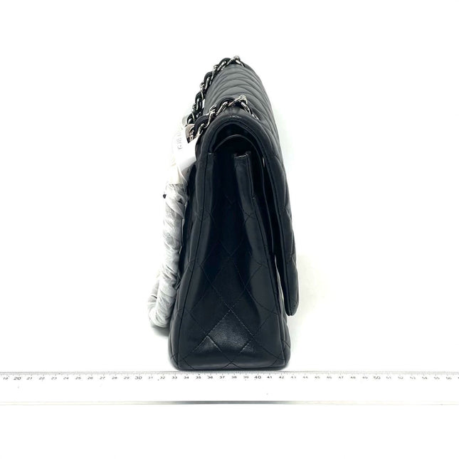 Chanel Classic Flap Maxi Black Lambskin Leather Double Flap Silver Hardware 2011-2012