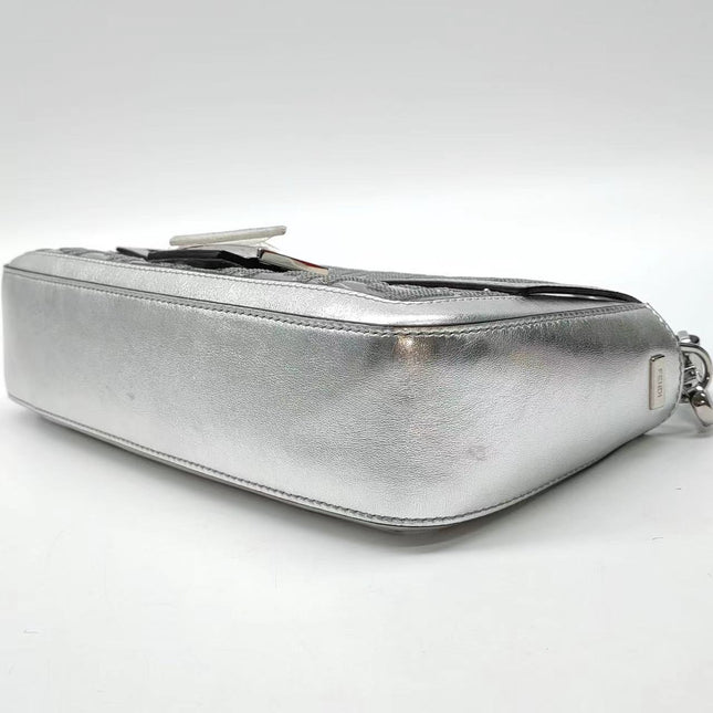 Sold Fendi Baguette Fendi x Nicki Minaj Silver PVC and Leather with Glitter Sequins Crossbody Bag