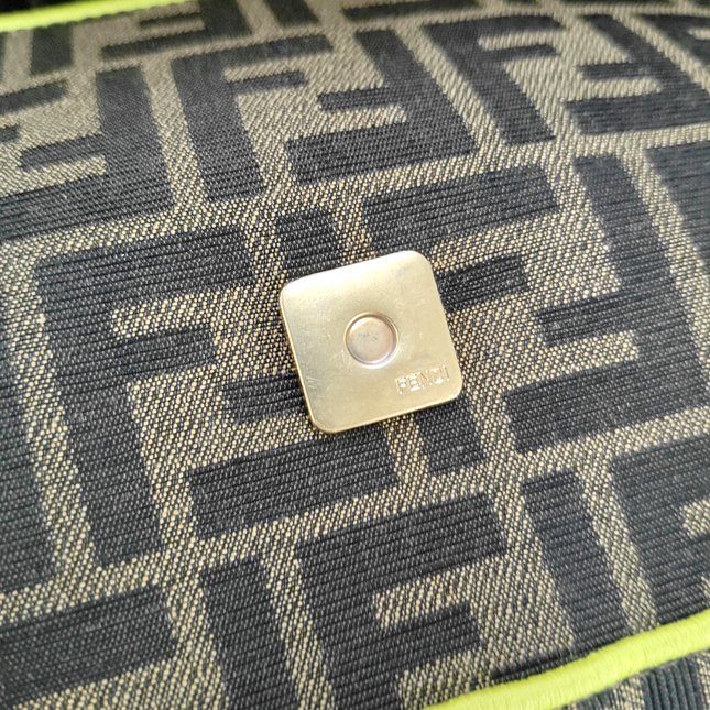 FENDI Baguette Zucca Monogram Canvas with Lime Neon trimming Crossbody Bag