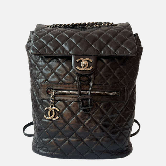 Chanel Duma Quilted Mountain Backpack Lambskin Leather Black Silver Hardware, 2015-206-Luxbags