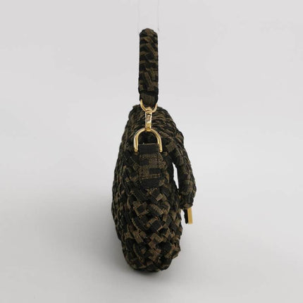 Fendi Baguette Mini Canvas Crochet Zucca Dark Green and Gold Hardware