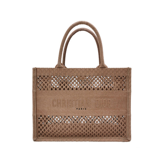 Christian Dior Book Tote Medium Beige Cutout Canvas Handbag-Luxbags