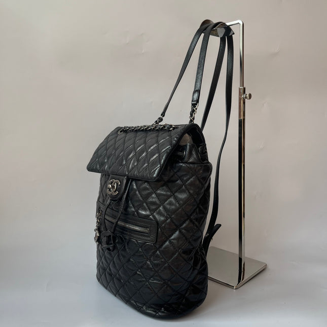 Chanel Duma Quilted Mountain Backpack Lambskin Leather Black Silver Hardware, 2015-2016