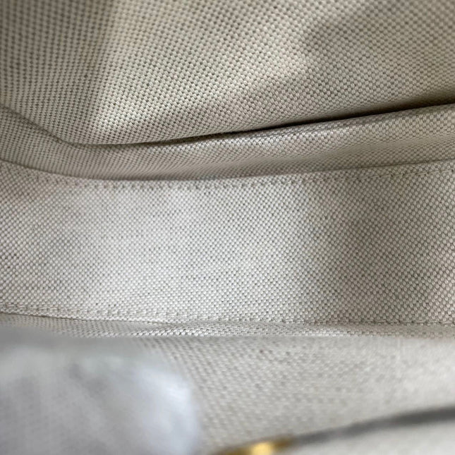 Gucci Bamboo 1947 Top Handle Bag Small White Box Leather Canvas Strap