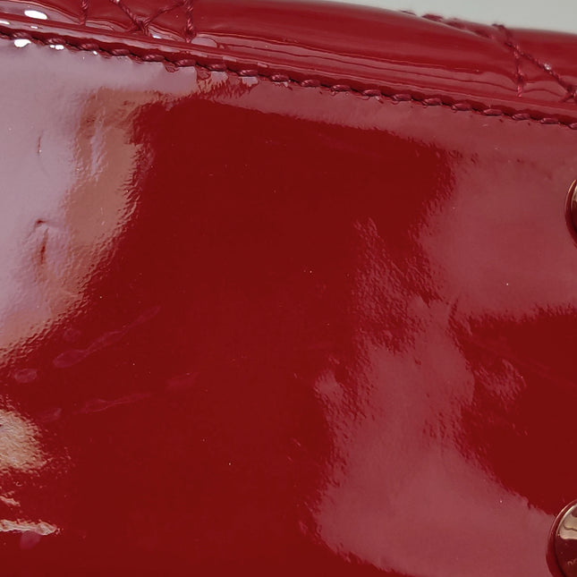 Lady Dior Mini 2019 Red Patent Leather Gold-tone Chain Strap