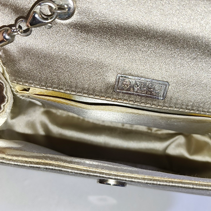 Gucci Bamboo 1947 Night Super Mini Beige Silk Evening Bag with Chain