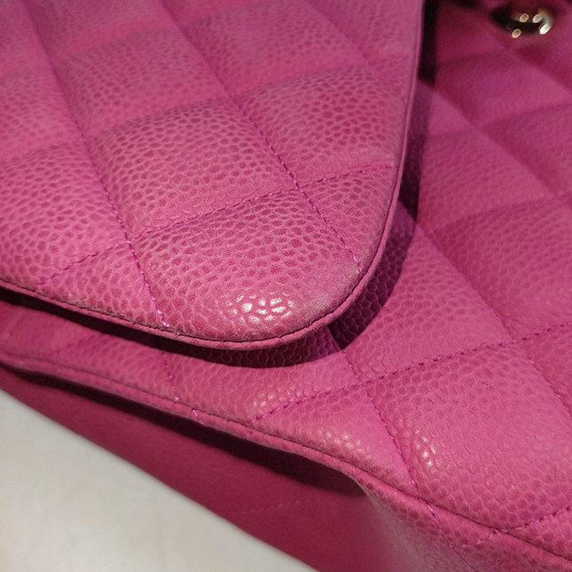 Chanel Classic Flap Jumbo Pink Caviar Leather Double Flap Silver Hardware, 2013-14