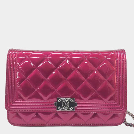 Chanel Boy WOC Wallet on Chain Half Flap 2014 Electric Fuchsia Pink Patent Leather-Luxbags