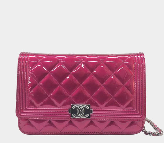 Chanel Boy WOC Wallet on Chain Half Flap 2014 Electric Fuchsia Pink Patent Leather-Luxbags