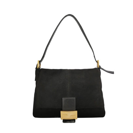 Fendi Mamma Baguette Black Suede Leather-Luxbags