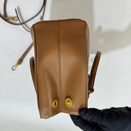 Prada Galleria Saffiano Leather Small Tan Brown Handbag with Strap 25cm