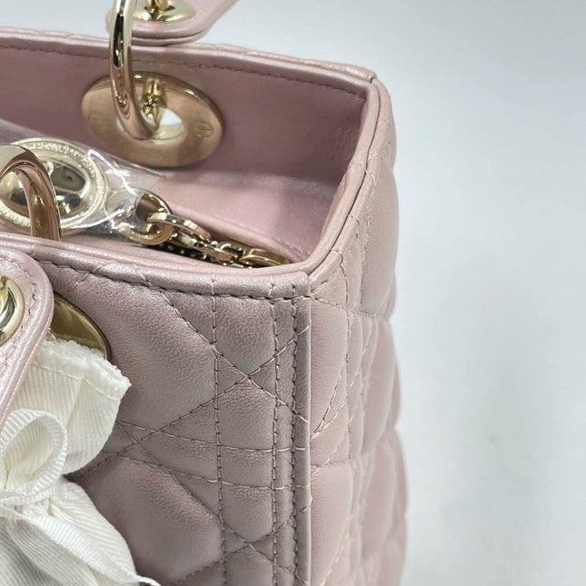 Lady Dior Medium Handbag Pearlescent Pink Cannage Leather Gold Hardware, 2016