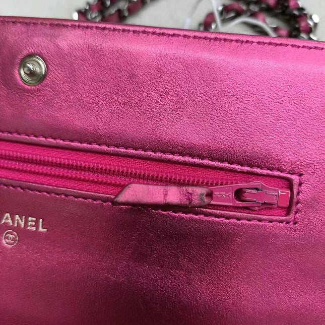 Sold Chanel Boy WOC Wallet on Chain Half Flap 2014 Electric Fuchsia Pink Patent Leather