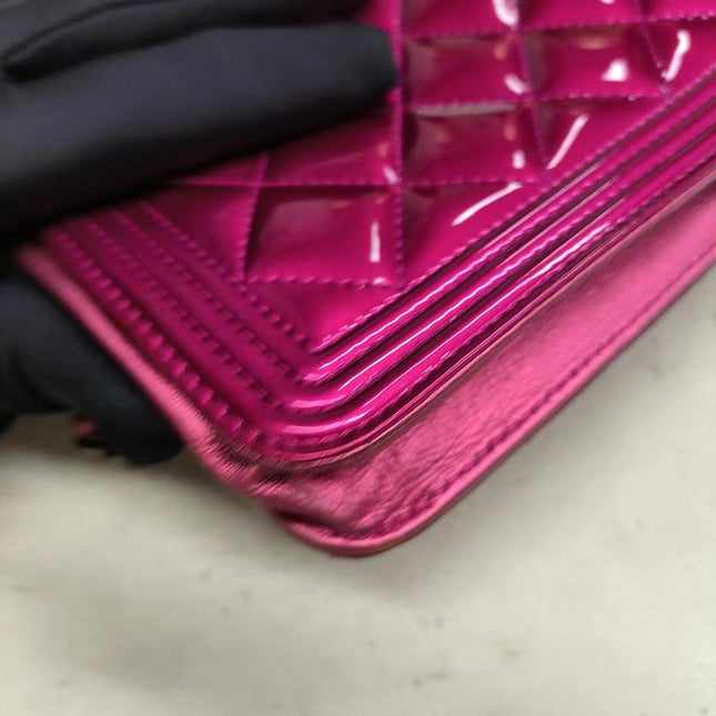 Sold Chanel Boy WOC Wallet on Chain Half Flap 2014 Electric Fuchsia Pink Patent Leather