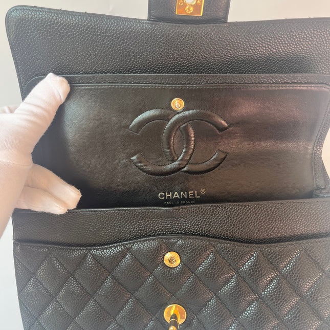 Chanel Classic Flap Medium Black Caviar Leather with 24k Gold Hardware, 2008-2009