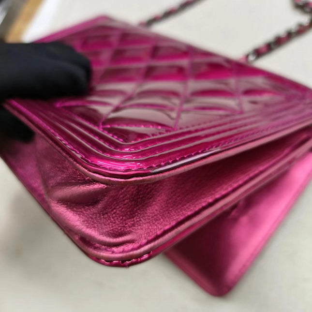 Sold Chanel Boy WOC Wallet on Chain Half Flap 2014 Electric Fuchsia Pink Patent Leather
