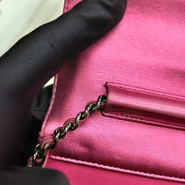 Sold Chanel Boy WOC Wallet on Chain Half Flap 2014 Electric Fuchsia Pink Patent Leather