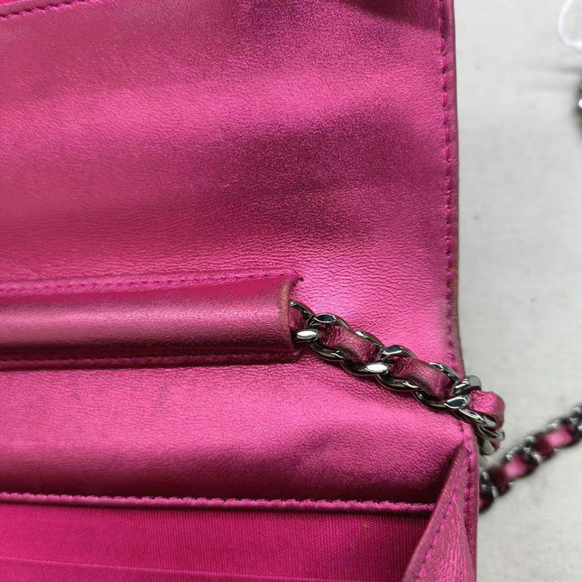 Sold Chanel Boy WOC Wallet on Chain Half Flap 2014 Electric Fuchsia Pink Patent Leather