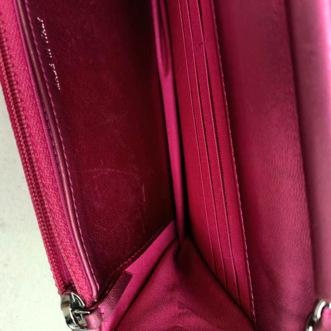 Sold Chanel Boy WOC Wallet on Chain Half Flap 2014 Electric Fuchsia Pink Patent Leather
