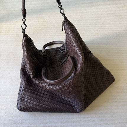 Bottega Veneta Maxi Convertible Tote Dark Chocolate Brown Leather-Luxbags