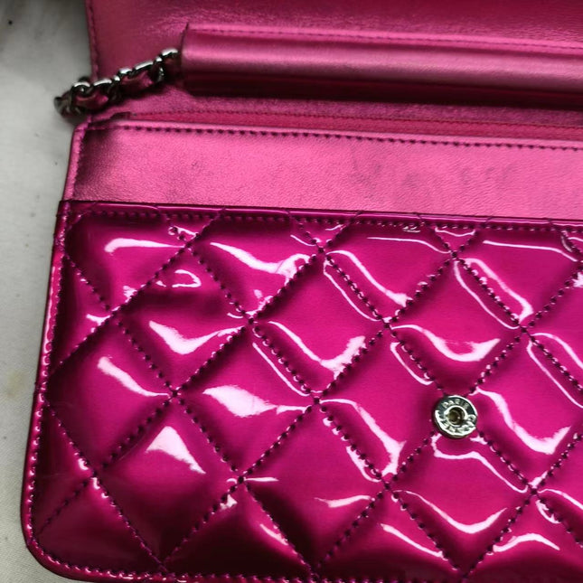 Sold Chanel Boy WOC Wallet on Chain Half Flap 2014 Electric Fuchsia Pink Patent Leather