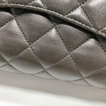 Chanel Timeless Classic Flap Medium Grey Lambskin Leather Silver Hardware