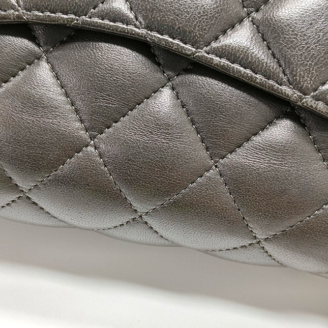 Chanel Timeless Classic Flap Medium Grey Lambskin Leather Silver Hardware
