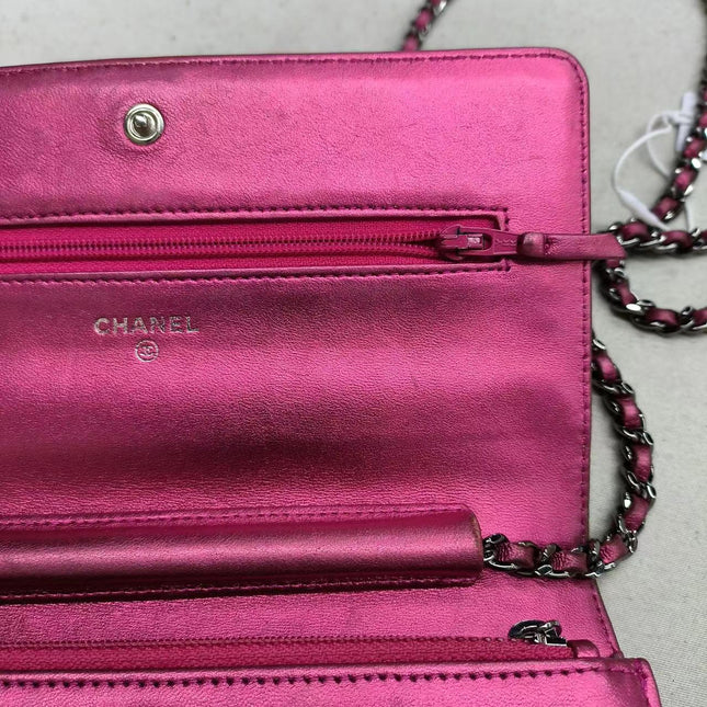 Sold Chanel Boy WOC Wallet on Chain Half Flap 2014 Electric Fuchsia Pink Patent Leather