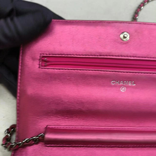 Sold Chanel Boy WOC Wallet on Chain Half Flap 2014 Electric Fuchsia Pink Patent Leather
