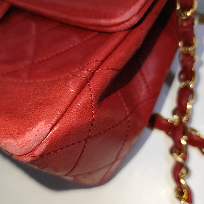 Chanel Classic Flap Vintage 1989 Red Lambskin Leather with 24k Gold Hardware