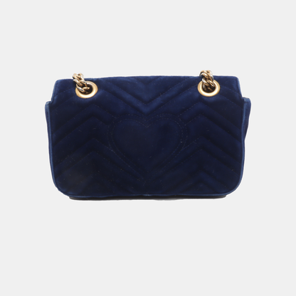 Gucci Marmont Mini Flap Navy Velvet Handbag