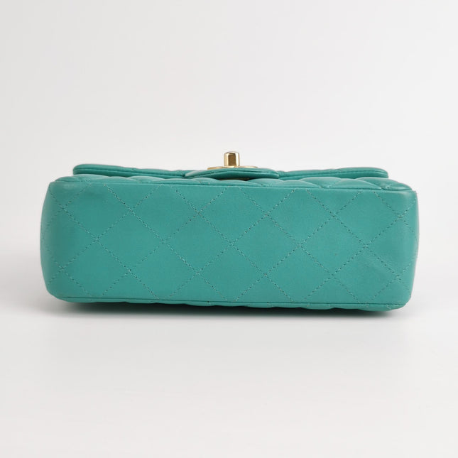 Chanel Classic Flap Mini Turquoise Blue Lambskin Leather Gold Hardware