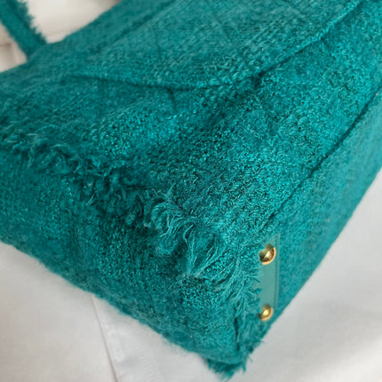 Chanel x Pharrel Williams Tweed Giant Logo Shopping Tote Green Quilted