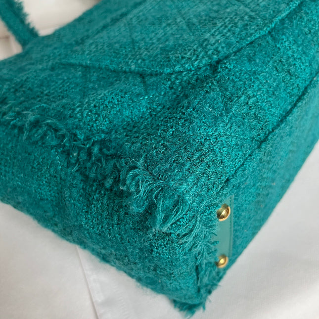 Chanel x Pharrel Williams Tweed Giant Logo Shopping Tote Green Quilted