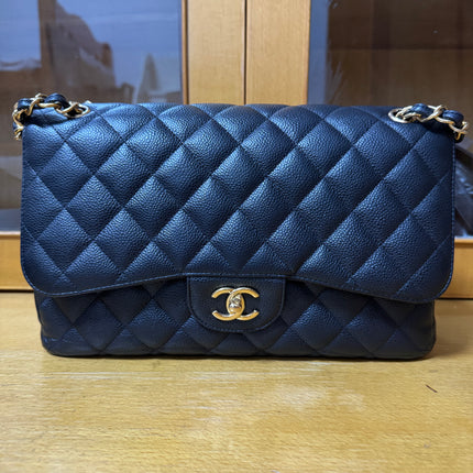 Chanel Classic Flap Jumbo 2012 Black Caviar Leather Double Flap Gold Hardware