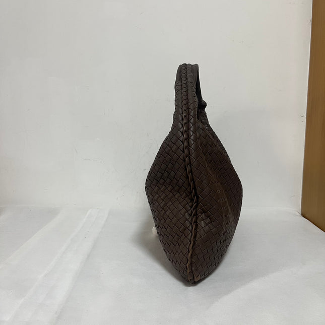 Bottega Veneta Veneta Hobo Intrecciato Chocolate Brown Medium Lambskin Leather 47cm