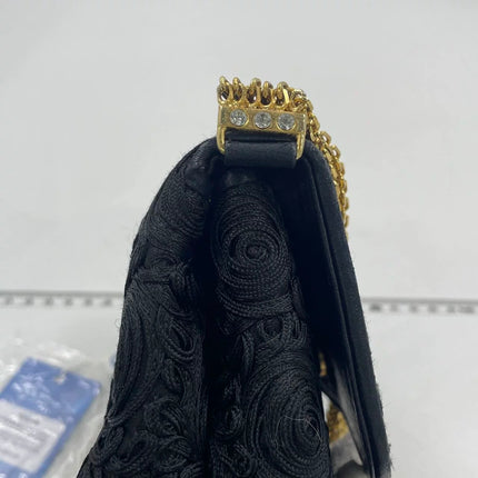 Chanel vintage Black Rose Knitted Fabric Gold Chain Flap Crossbody Bag