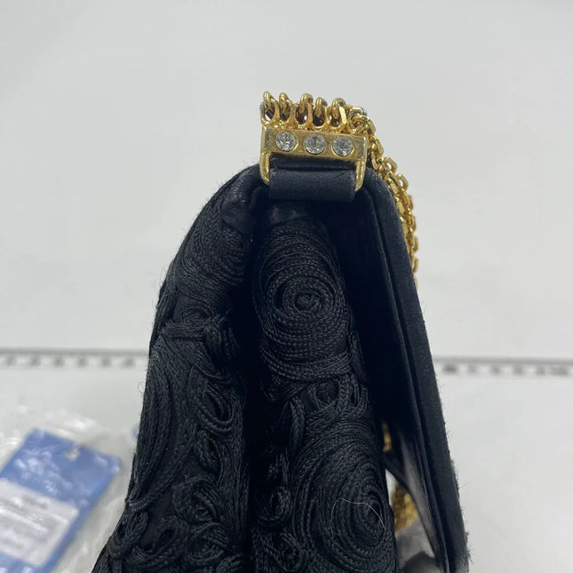 Chanel vintage Black Rose Knitted Fabric Gold Chain Flap Crossbody Bag