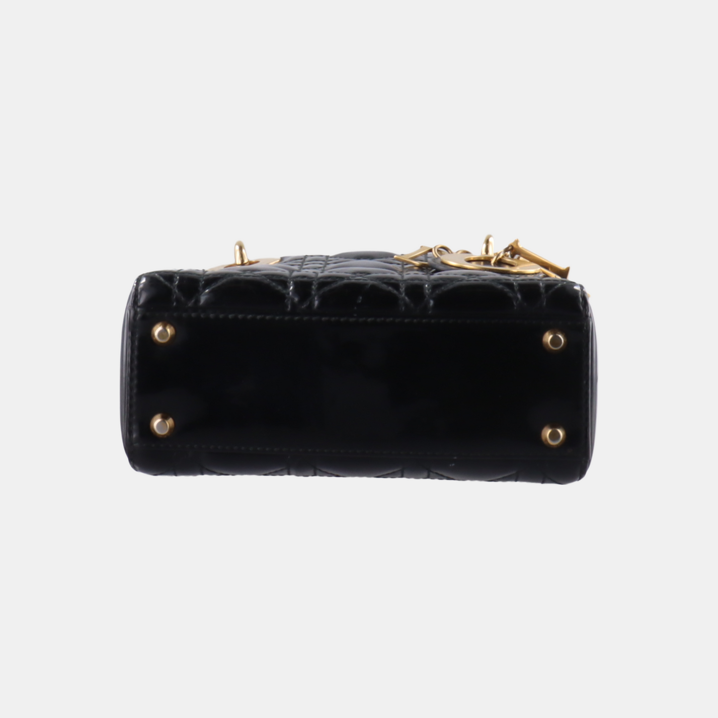 Lady Dior Mini Black Patent Leather handbag with gold hardware Leather Strap