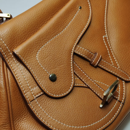 Dior Top Handle Saddle Bag Cognac Tan Brown Calfskin Leather