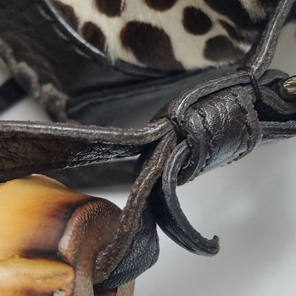 Gucci Jackie Vintage Large Leopard Print Pony-style Calfskin Brown Leather Shoulder Bag