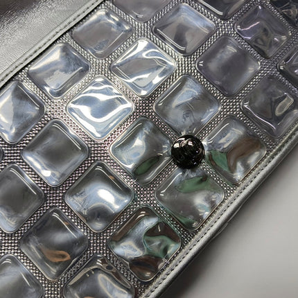 Chanel Ice Cube Chocolate Bar Classic Flap Metallic Silver PVC with Leather