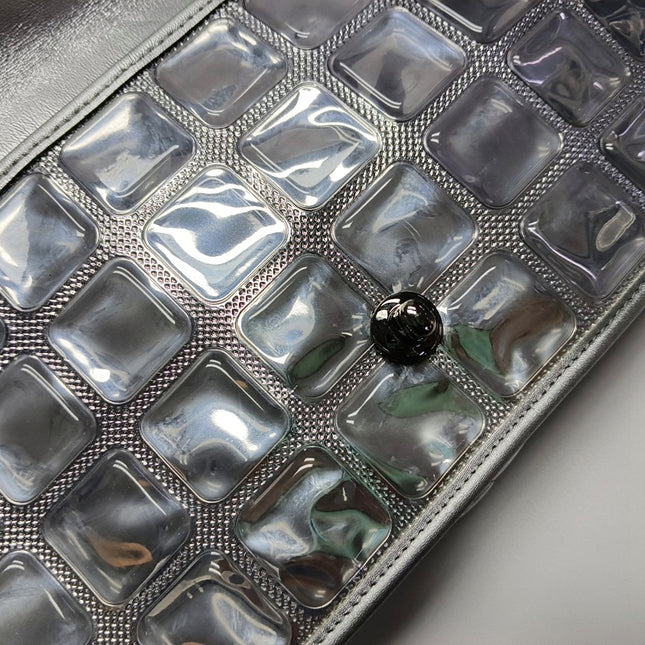 Chanel Ice Cube Chocolate Bar Classic Flap Metallic Silver PVC with Leather