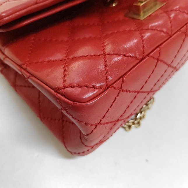 Chanel 2.55 Flap Bag Mini Red Lambskin Leather Gold-tone Hardware